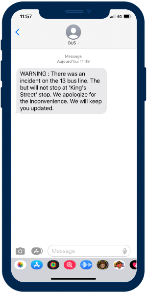 Exemple SMS envoyé par une société de transport pour informer d'une crise les clients